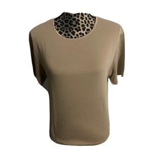 JM collection blouse L beige round collared short sleeve